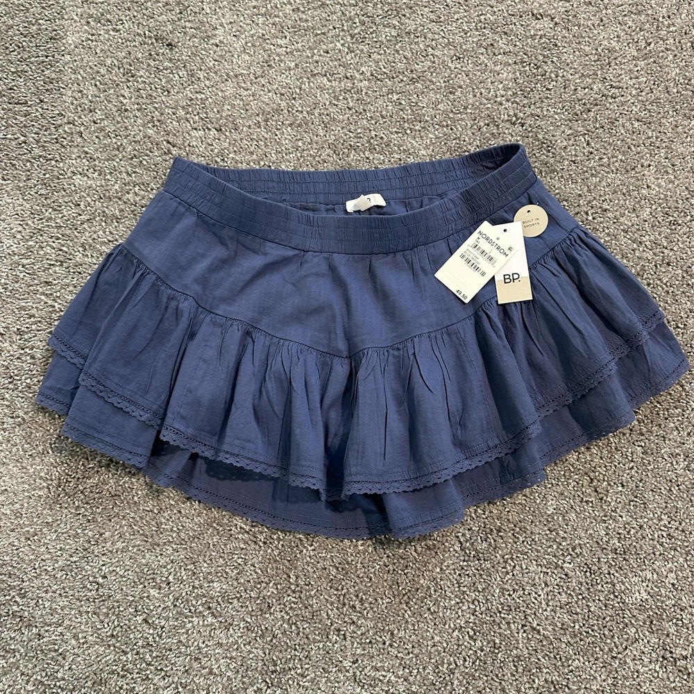 Nordstrom Brass Plum BP Blue Indigo Ruffle Mini Skirt Size M